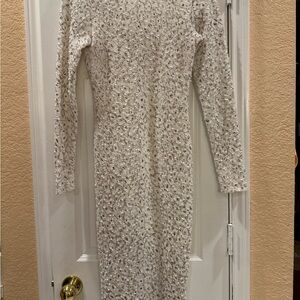 Jennifer Lopez White Sequin Long Sleeve Dress